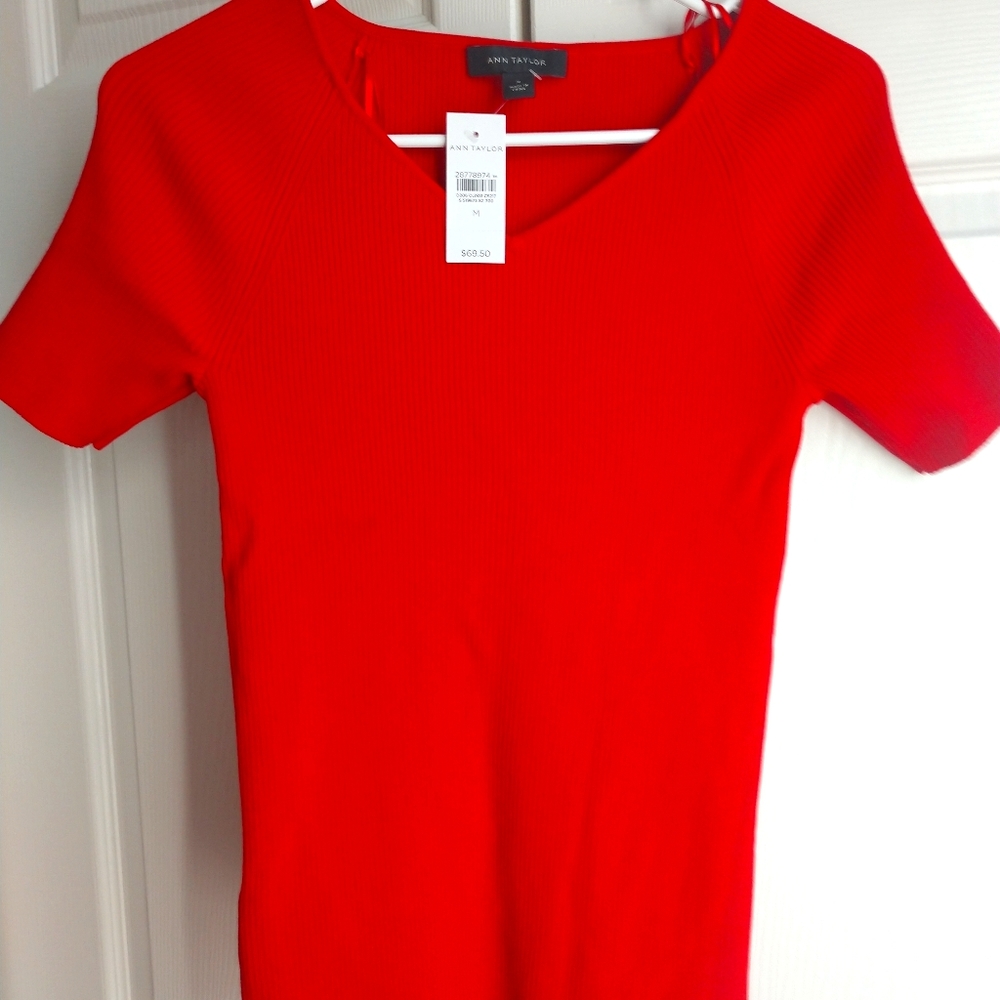 Ann Taylor Ribbed Short Sleeved V-neck Sweater